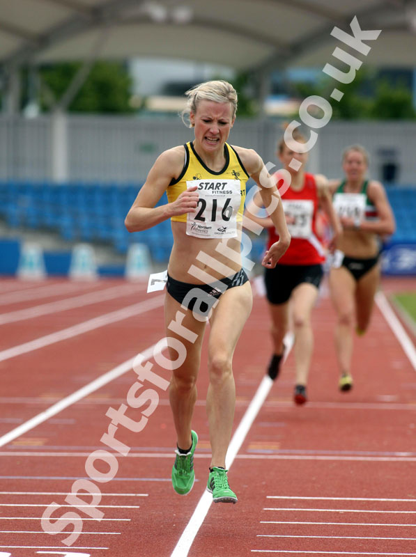 Elle Baker (Stockport Harriers) wins the senior ladies 1500 metres, Northern Championships, Sport City, Manchester